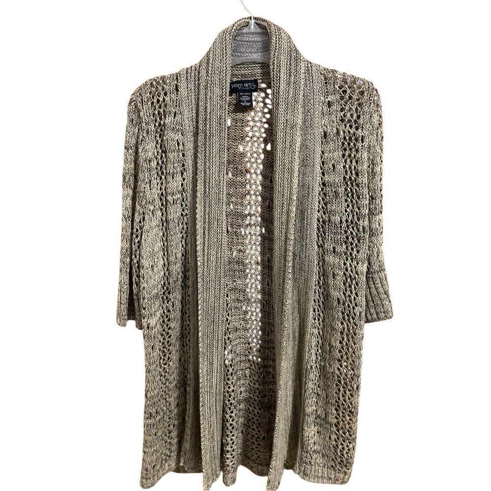 Yarn Art Women’s Size L Open Knit Cardigan Sweater 3/4 Sleeve